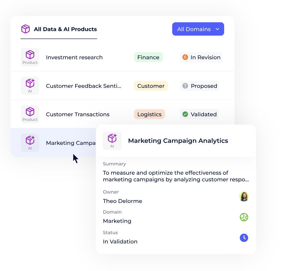 Interface de semantic layer illustrant la gouvernance des données et l’unification des produits data & IA